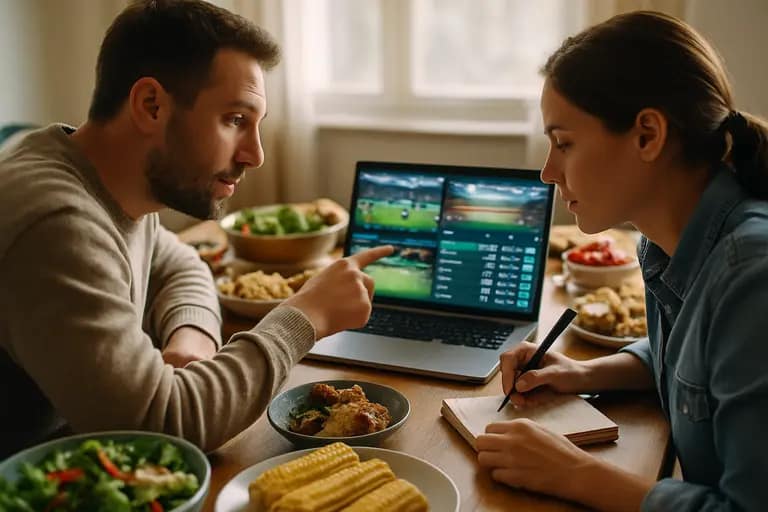 Person recording football prop prices and kickoff times in a spreadsheet