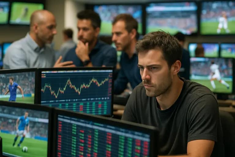 Sports bettor comparing player prop and game markets during a football broadcast