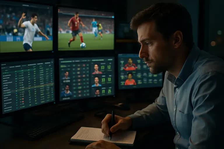 Notebook with bankroll notes beside a paused sports broadcast and odds comparison screen