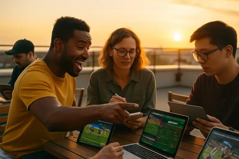 Notebook with bankroll figures beside two sports betting market screens