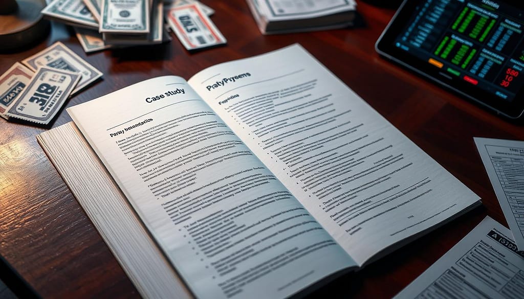 A meticulously crafted case study report lays open on a mahogany desk, its pages illuminated by soft ambient light. The text and data visualizations within convey a deep analysis of parlay betting tactics, their potential upsides and pitfalls. The report's cover features a subtle embossed title, hinting at the rigor and insights contained within. Framing the scene, an array of sports betting paraphernalia - tickets, racing forms, and a tablet displaying live odds - creates a contemplative atmosphere, as if the viewer is immersed in the very process of evaluating these advanced strategies. A meticulously crafted case study report lays open on a mahogany desk, its pages illuminated by soft ambient light. The text and data visualizations within convey a deep analysis of parlay betting tactics, their potential upsides and pitfalls. The report's cover features a subtle embossed title, hinting at the rigor and insights contained within. Framing the scene, an array of sports betting paraphernalia - tickets, racing forms, and a tablet displaying live odds - creates a contemplative atmosphere, as if the viewer is immersed in the very process of evaluating these advanced strategies.