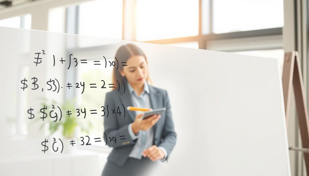 A detailed illustration of a partial hedge calculation formula, presented on a whiteboard in a modern office environment. In the foreground, a partially completed mathematical formula is visible, written in clear black marker, emphasizing symbols like Σ (sigma) and α (alpha) alongside dollar signs to represent financial concepts. The middle layer includes a focused professional in business attire, examining the formula with a pencil in hand, a calculator next to them. In the background, large windows allow soft daylight to filter in, creating a bright and optimistic atmosphere. The overall mood conveys a sense of analytical rigor and professionalism, perfect for an educational context on financial hedging strategies. A detailed illustration of a partial hedge calculation formula, presented on a whiteboard in a modern office environment. In the foreground, a partially completed mathematical formula is visible, written in clear black marker, emphasizing symbols like Σ (sigma) and α (alpha) alongside dollar signs to represent financial concepts. The middle layer includes a focused professional in business attire, examining the formula with a pencil in hand, a calculator next to them. In the background, large windows allow soft daylight to filter in, creating a bright and optimistic atmosphere. The overall mood conveys a sense of analytical rigor and professionalism, perfect for an educational context on financial hedging strategies.
