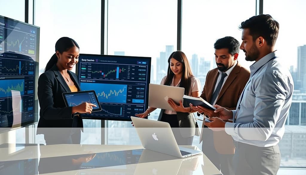 A modern office setting featuring a diverse group of four professionals meticulously analyzing sports betting data on large screens displaying graphs and statistics. The foreground shows an intense discussion, with one person, a Black woman in smart business attire, pointing at a compelling graph on a sleek tablet. In the middle, a White man and a South Asian woman examine a digital chart on a laptop, while a Hispanic man takes notes on a notepad. The background reveals a large window with city skyline views, bathed in soft afternoon sunlight creating a focused atmosphere. The image captures a sense of urgency and collaboration, highlighting the strategic aspect of timing and markets related to closing line value. A modern office setting featuring a diverse group of four professionals meticulously analyzing sports betting data on large screens displaying graphs and statistics. The foreground shows an intense discussion, with one person, a Black woman in smart business attire, pointing at a compelling graph on a sleek tablet. In the middle, a White man and a South Asian woman examine a digital chart on a laptop, while a Hispanic man takes notes on a notepad. The background reveals a large window with city skyline views, bathed in soft afternoon sunlight creating a focused atmosphere. The image captures a sense of urgency and collaboration, highlighting the strategic aspect of timing and markets related to closing line value.