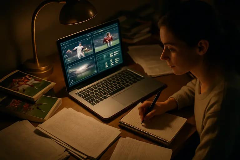 Notebook with contract terms, fees, and risk checks beside a laptop