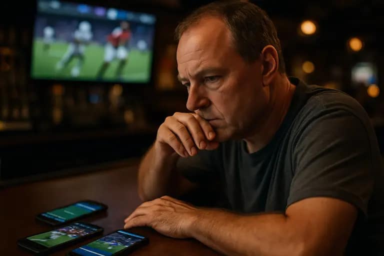 Person weighing betting options with risk notes and bankroll records nearby