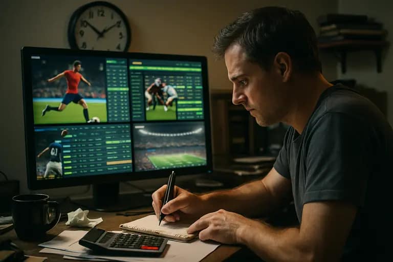 Sports bettor comparing football spread and moneyline screens