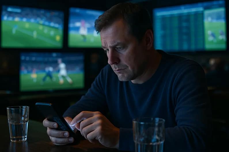 Sports betting psychology shown by a bettor reviewing odds and notes on a laptop