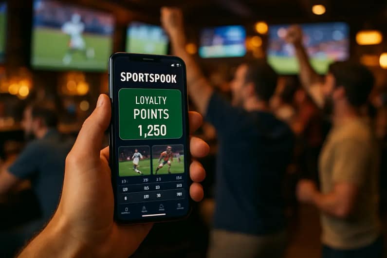 Sportsbook Loyalty Programs dashboard with reward tiers and betting notes on a desk